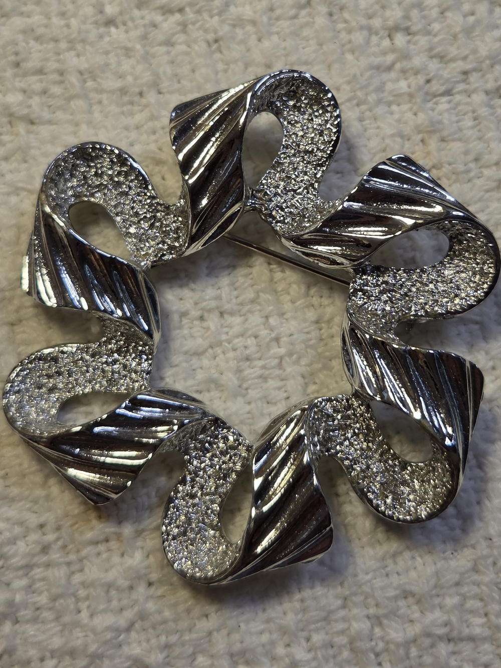 Silver Twisted Ribbonette Brooch - Women's Jewelry